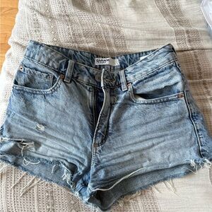 Garage Light Blue High-Rise Distressed Denim Shorts